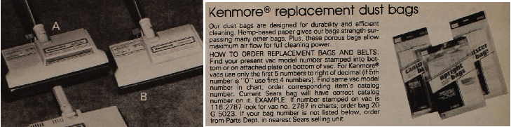 Sears catalog 1985 Dust bag