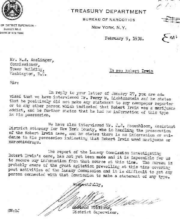 DEA Letter 1938-02-09
