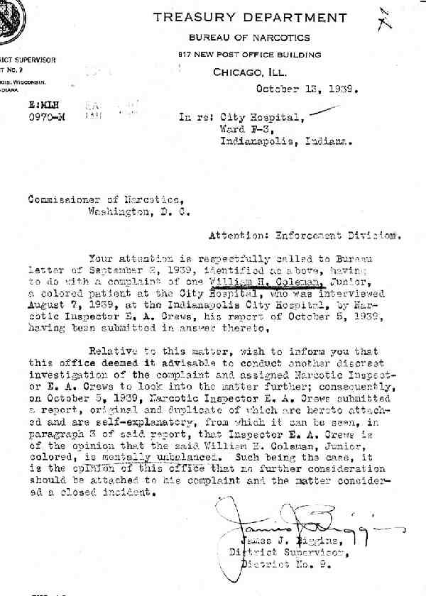 DEA Letter 1939-10-13