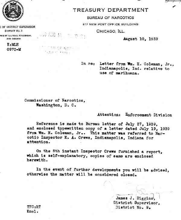 DEA Letter 1939-8-10