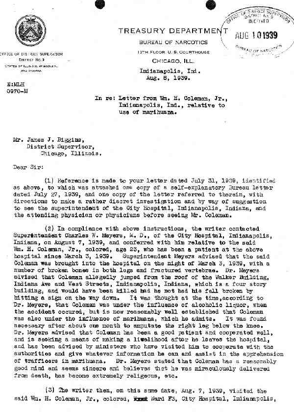 DEA Letter 1939-08-08