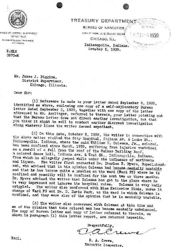 DEA Letter 1939-10-05